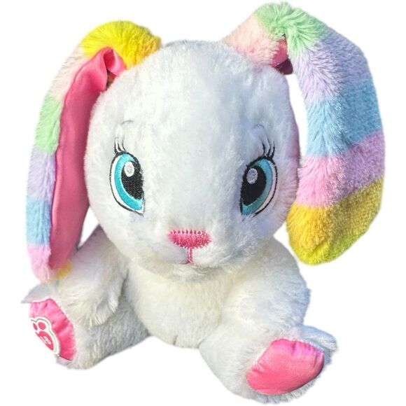 Build A Bear Buddies Small White Pink Rainbow Ears 7.5" Easter Rabbit 2017 BAB - Picture 1 of 13